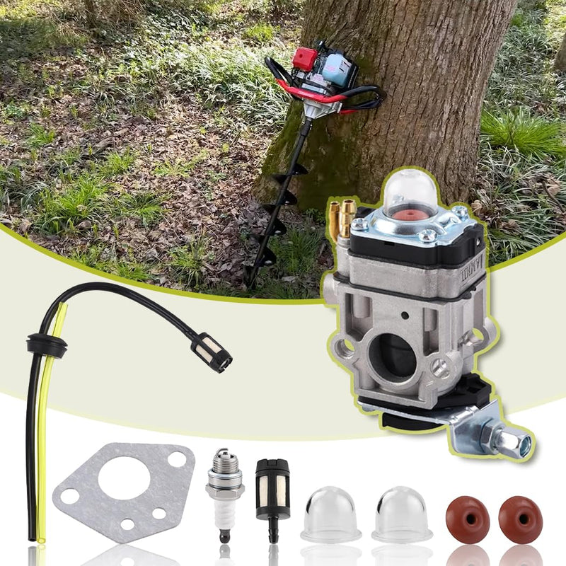 63022 Carburetor for Harbor Freight 52cc 2HP Predator Earth Auger 63022 with Primer Bulbs Spark Plug Gasket Fuel Line Carb Kit, Replace 63022 56257 57341 52cc 63022