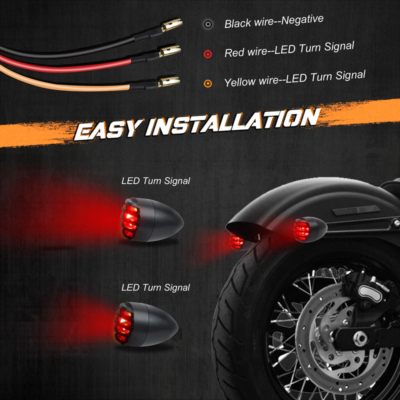 NTHREEAUTO Motorcycle Blinkers, Waterproof Aluminum Bullet LED Turn Signals, Rear Red Indicator Light Compatible with Harley Dyna, Honda, Yahama, Bobber,Suzuki and Kawasaki 12V Motorbikes Black/Red
