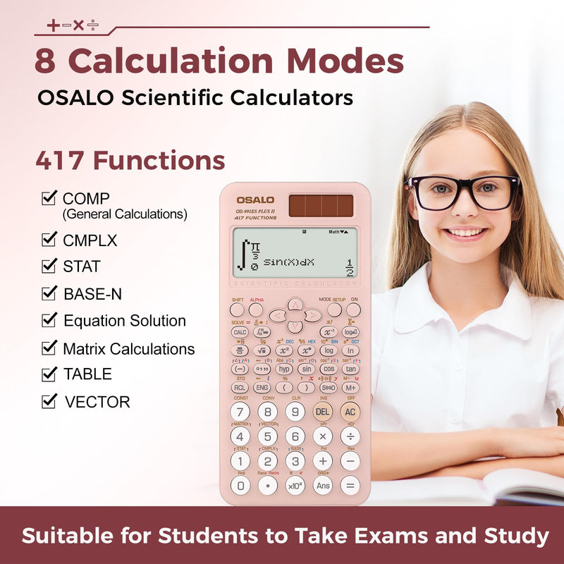 OSALO 417 Function 2 Line Written Display Scientific Calculator Desktop Calculators Extra Large Display Battery & Solar