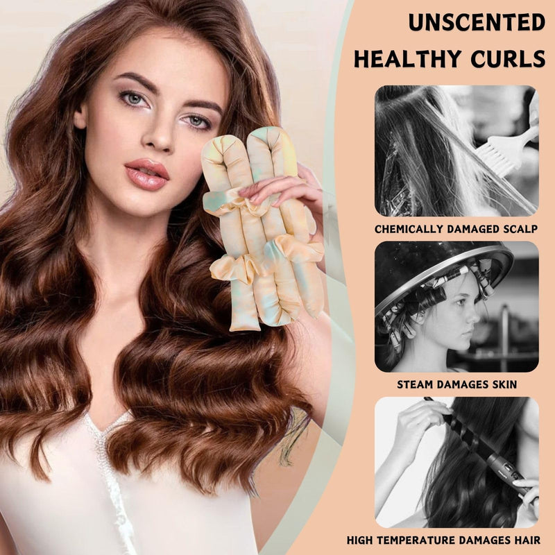 Heatless Curling Set 3 PCS Satin Hair Curler High Resilience | No Heat for Women and Girls, Soft Sleep Rod Overnight Heatless Curlers for DIY Styling Long Hair (Pink Tie Dye, Medium) Pink Tie Dye
