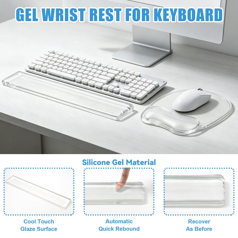 Gel Wrist Rest for Keyboard,Clear Keyboard Wrist Rest and Gel Mouse Pad Set | Ergonomic Gel Wrist Rest,Anti-Slip Keyboard Wrist Support and Mouse Wrist rest for Desktop Relieve Pain(Clear) Clear