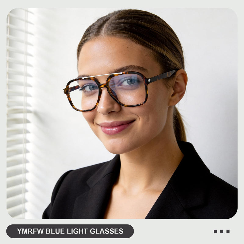 Aviator Blue Light Blocking Glasses for Women Men Retro Trendy Square Computer TV Eyeglasses Anti Eyestrain Tortoise