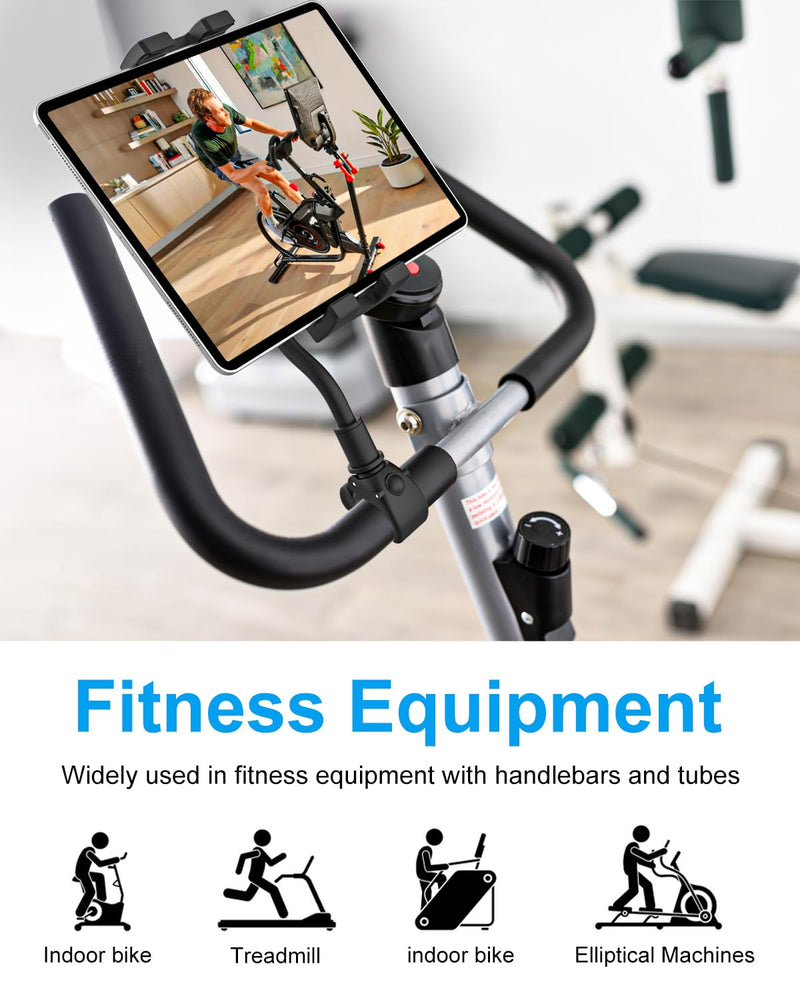 Gooseneck Spin Bike Tablet Mount, Exercise Bikes Treadmill Tablet Holder, Indoor Bicycle Elliptical Handlebar Tablet Stand for iPad Pro 12.9/ Air/Mini, Galaxy Tabs, Cell Phones, 4-13" Devices