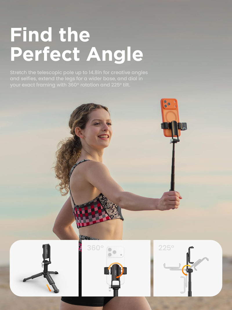 JOBY TelePod Mini Mini Selfie Stick Tripod with Bluetooth Remote | Compact Portable Phone Tripod, Extendable Hand Grip & Desktop Stand, Horizontal/Vertical Phone Holder, Dual Cold Shoe Mounts