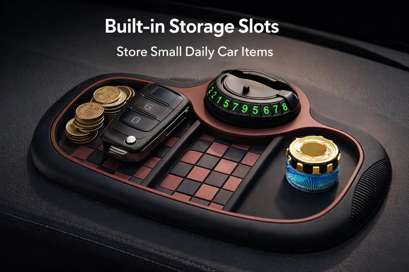 Brand Car Dashboard Non-Slip Mat, 360° Rotating Phone Holder, Anti-Skid Pad for ATV SUV Truck, Storage Organizer with Parking Number (Black) Black