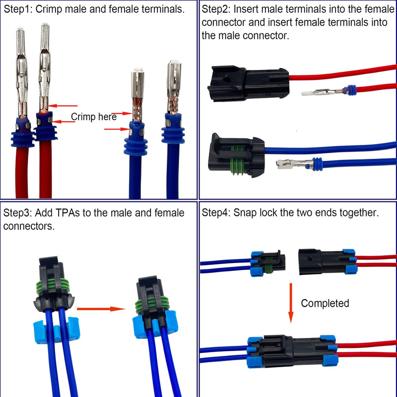 14-12 AWG 2 Pin Connector Weather Pack Connectors Kit 2 Wire Waterproof Automotive Electrical Plug Connectors Quick Connect and Disconnect (4 Set) 2pin/4kit/14-12AWG