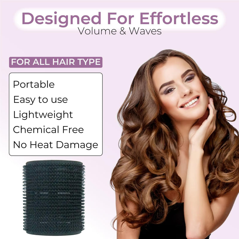 16 Pcs Jumbo Hair Rollers Set - 8 Heatless Self Grip Curlers, 8 Duckbill Clips, Black Hair Curlers for Long Hair,No Heat Rollers (44mm), Pack of 1