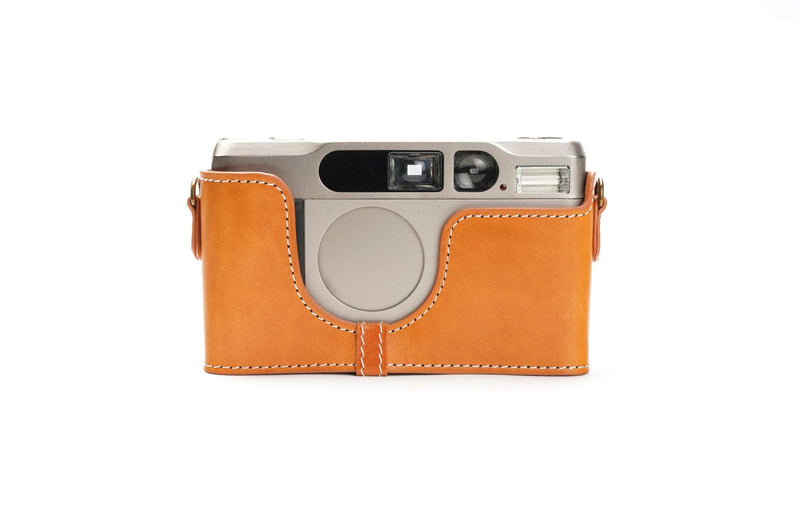 Contax T2 Case, BolinUS Handmade Genuine Real Leather Half Camera Case Bag Cover for Contax T2 Camera With Hand Strap (Yellow) Yellow
