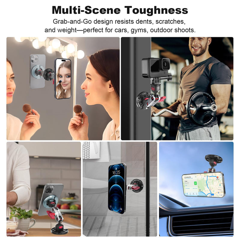 Came-TV Dual Magnetic Phone Holder with Dual Ball Head Magic Arm, Aluminum Gym Magnetic Phone Stand for Car/Gym/Tripod/Travel, Modular Car Phone Mount for iPhone Series/Magsafe Case (SY034)