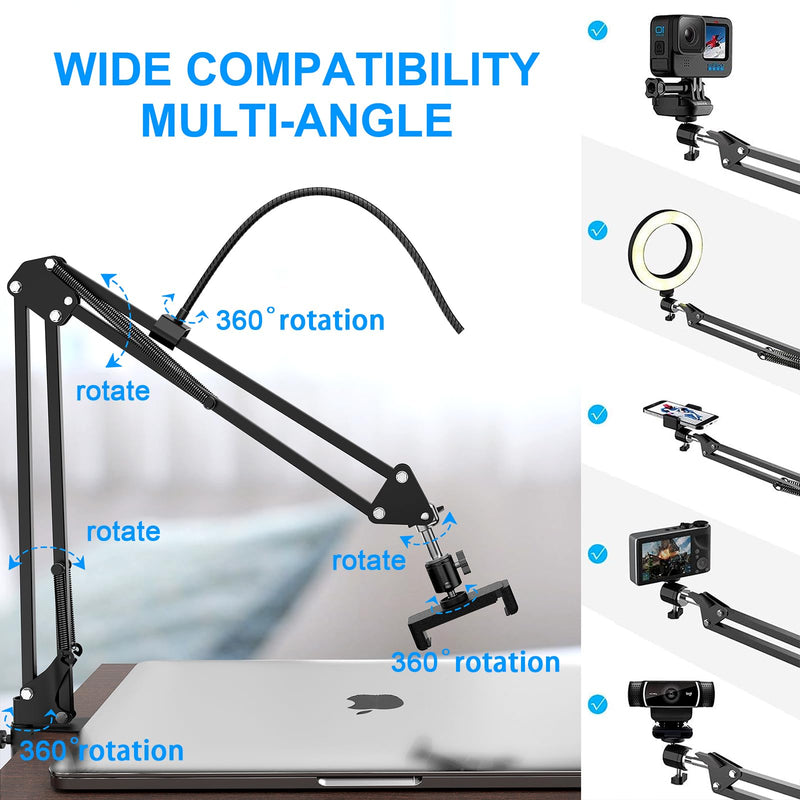 Overhead Camera Mount with Ring Light, 6‘’ Overhead Phone Mount Compatible with iPhone Camera Webcam, Articulating Arm Phone Mount for YouTube Live Stream Cooking Nail Video Recording 6"Light