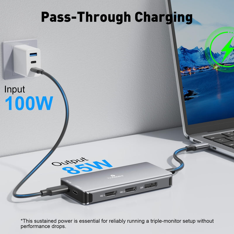 USB C Docking Station Dual Monitor, Laptop Docking Station 3 Monitor, USB C Hub Dual 4K@60Hz HDMI Display with DisplayPort Port, 5Gbps USB-A/C Data Port, 100W PD, for HP/Dell/Lenovo/Laptop