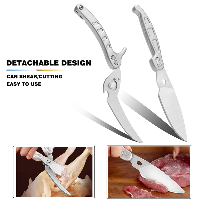 Poultry Shears Scissors Heavy Duty,Kitchen Shears,Multi-purpose Stainless Steel Kitchen Scissors for Christmas Turkey Food, Chicken,Fish,Meat,Separable easy to clean thoroughly,Dishwasher Safe. Y-silver