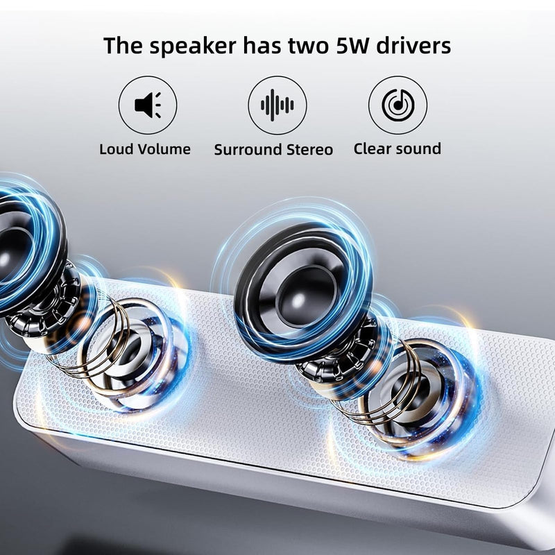 Computer Speakers for Desktop PC,USB Powered & Plug and Play,with Bluetooth 5.3/3.5mm AUX Input,Small Bluetooth Speakers with Stereo Sound Fit Under the Monitor for Office Work, Gaming, Music Bright White