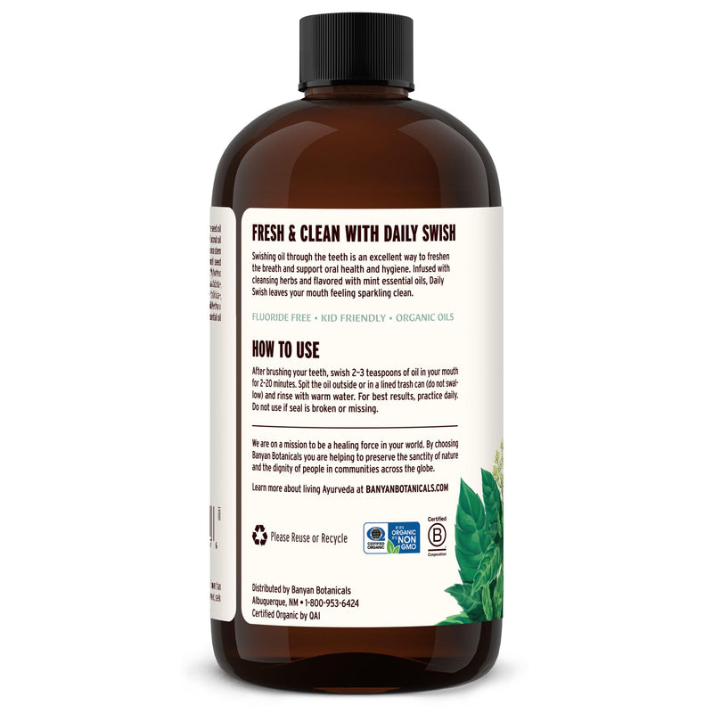 Banyan Botanicals Mint Daily Swish – Organic Ayurvedic Pulling Oil with Coconut Oil – Mouthwash for Fresh Breath and Sparkling Oral Health* – 24 oz – Non GMO Sustainably Sourced Vegan 24 Fl Oz (Pack of 1)