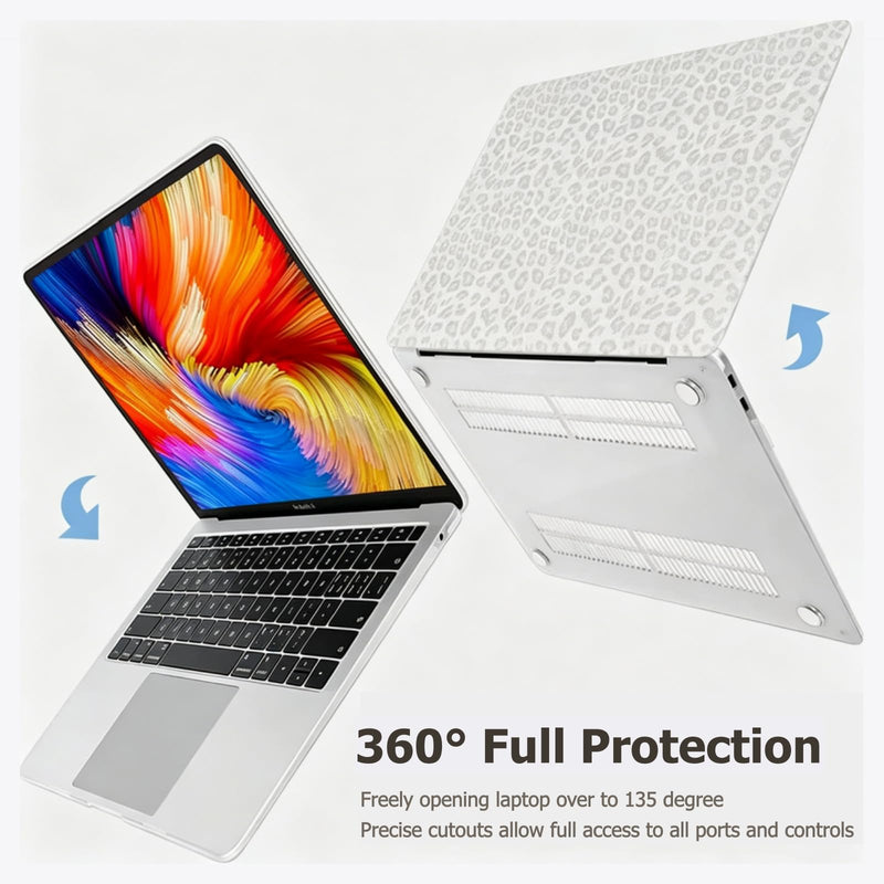 Sparkly Leopard Print Case for MacBook Air 13 inch 2026-2022 M5 M4 M3 M2 | Model A3449 A3240 A3113 A2681 - Glitter Cheetah Spots PU Leather Hard Case for MacBook Air 13.6 inch + Keyboard Cover, White