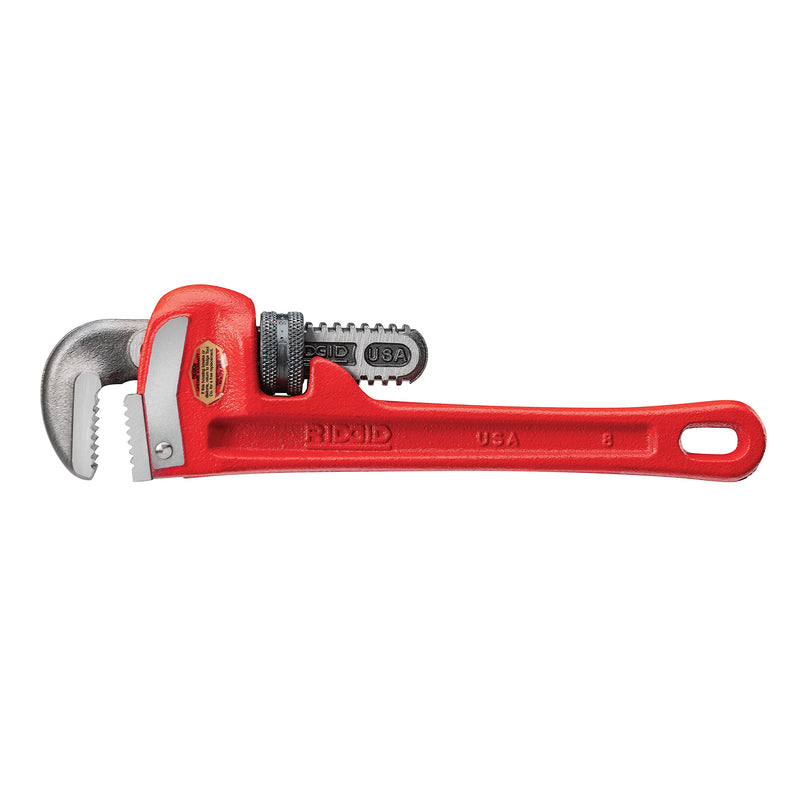 RIDGID 31005 Model 8 Heavy-Duty Straight Pipe Wrench, 8-inch Plumbing Wrench, Small, Red