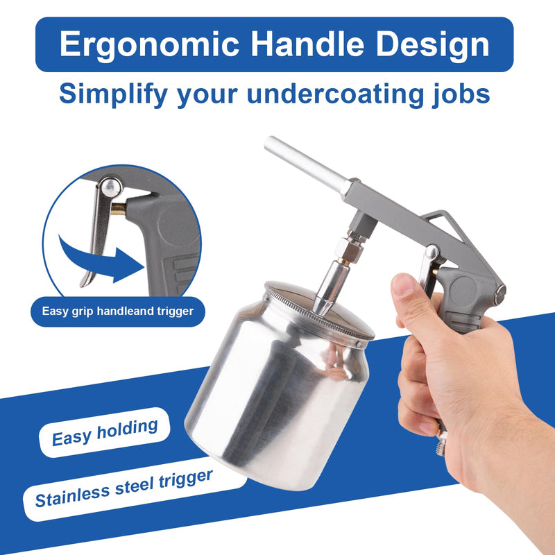 Undercoating Spray Gun Automotive, Air Spray Paint Gun with Suction Feed Cup for Spraying Truck Bed Liner Coating, Rubberized Undercoat, Chip Guard Paint, Silver