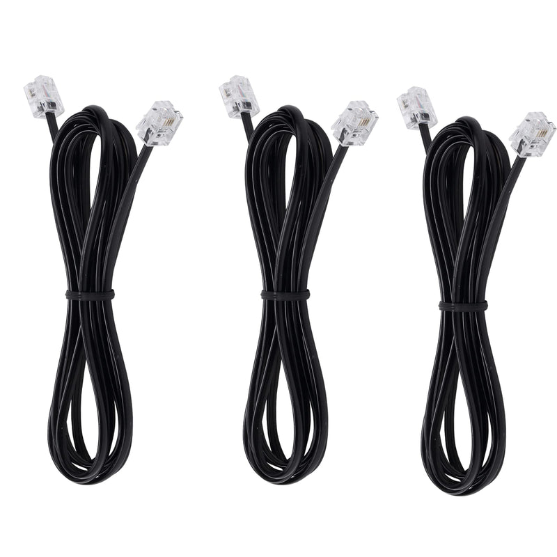 Telephone landline Extension Cord Cable Cord with Standard RJ-11 6P4C Plug (6Ft-3Pack-Black, Black) 6Ft-3Pack-Black