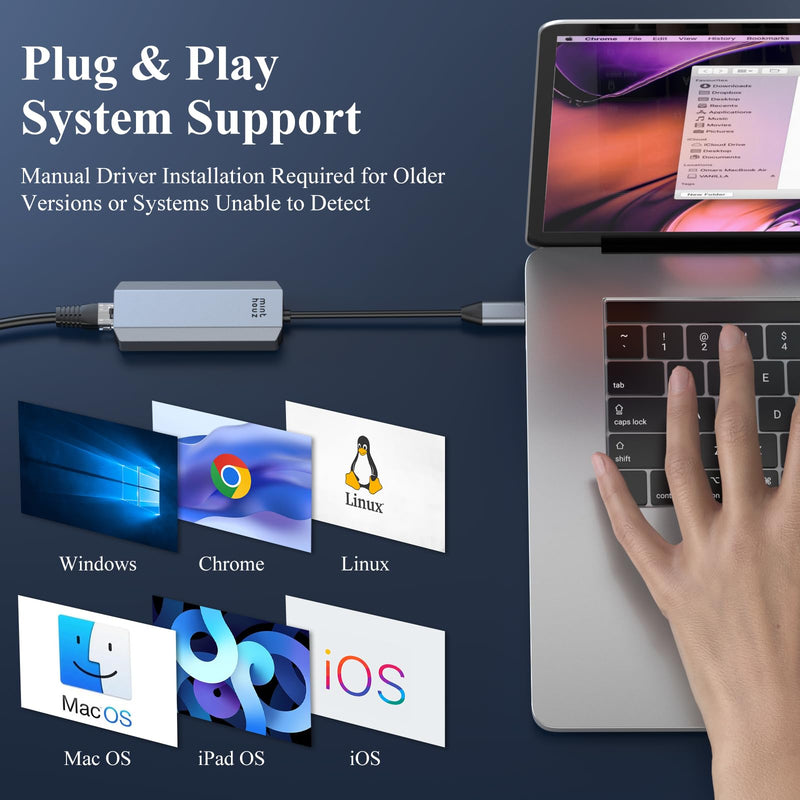 Minthouz 5Gbps USB-C to Ethernet Adapter, RJ45 to USB C 5 Gigabit LAN Network Adapter, Grey Aluminum Case Ethernet to USB Network Dongle Compatible with Laptops, Computers, MacBook, Surface and More MT-NWU341G
