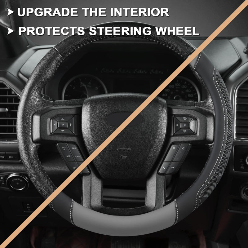 GIANT PANDA Car Steering Wheel Cover for Ford - F150 F250 F350 Expedition, (15.5-16 inches - Black+Gray) Ford F-Series & Expedition