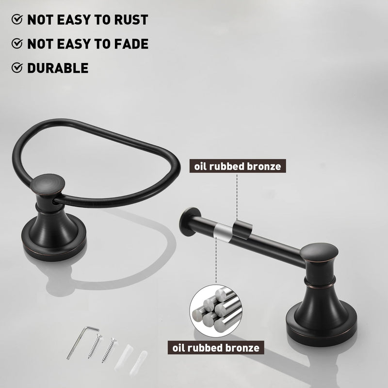 WOLIBEER Bronze Toilet Paper Holder,Bathroom Hand Towel Holder,Oil Rubbed Towel Ring Wall Mount Tissue Roll Paper Hanger ORB Bath Accessories Farmhouse Towel Rack Half Round