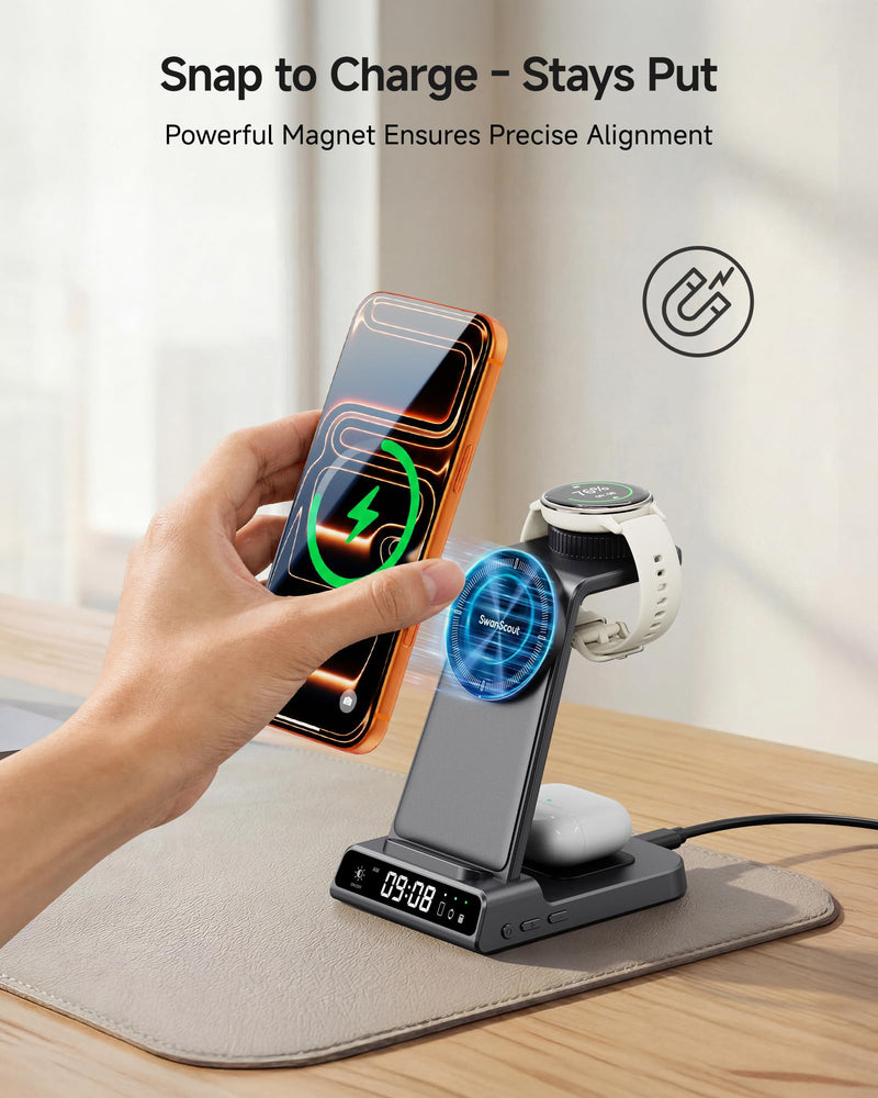 Charger for Garmin Watch, 3 in 1 Magnetic Charging Station for iPhone | For fenix, Venu, Forerunner, vivoactive, Instinct, Wireless Charger for iPhone 17 16 15 14, for AirPods Pro 3/4, No Adapter
