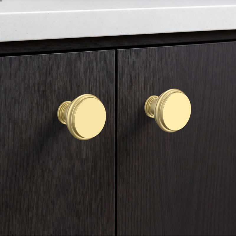 Amerdeco 10 Pack Brushed Gold Cabinet Knobs 1.3 Inch(32mm) Single Hole Zinc Solid Kitchen Cabinet Handles Round Cabinet Drawer Pulls 1.3"/32MM Single Hole