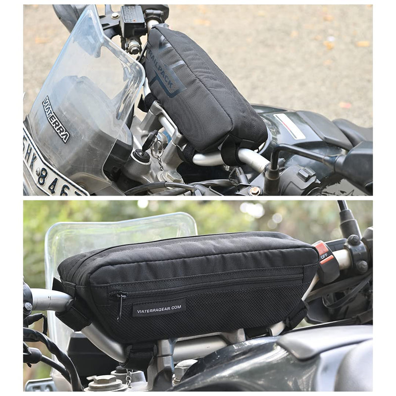 ViaTerra Handlebar Trailpack I 1.2L Black Windshield Pouch I Universal Fit for Any Motorbike, Dirt Bike & Snow Bike
