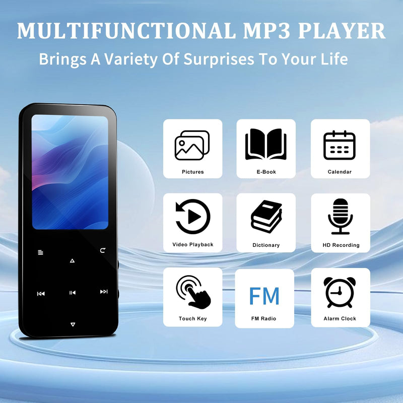 144GB MP3 Player with Bluetooth 5.2, Earphones Included(Black) | Quick Recharge, HiFi Sound Digital Music, Built-in HD Speaker, FM Radio, Voice Recorder, for Friends, Kids, Students, Seniors Black