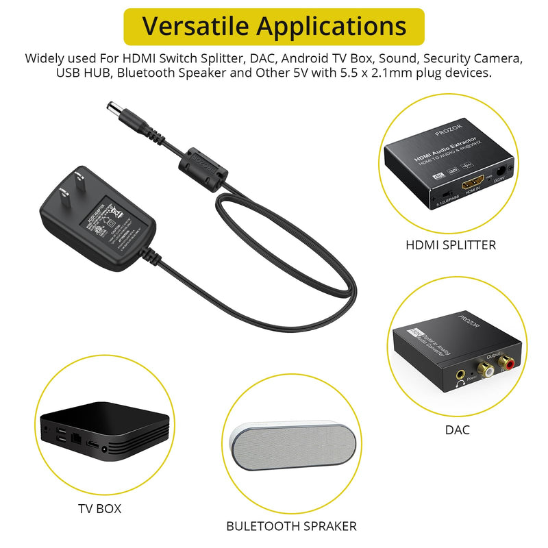 PROZOR 192KHz Digital to Analog Audio Converter Support 5.1CH Optical to RCA Converter with Magnetic Ring Power Cord + 5V 1A Power Supply Adapter