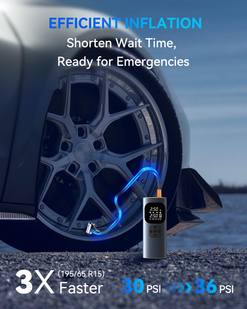  [AUSTRALIA] - Tire Inflator Portable Air Compressor 150 PSI Cordless Car Air Pump, 3X Faster Pump with 6000 mAh Rechargeable Battery, 12V DC, Digital Pressure Gauge, LED Light, For Auto, Bike, Motorcycle, Ball