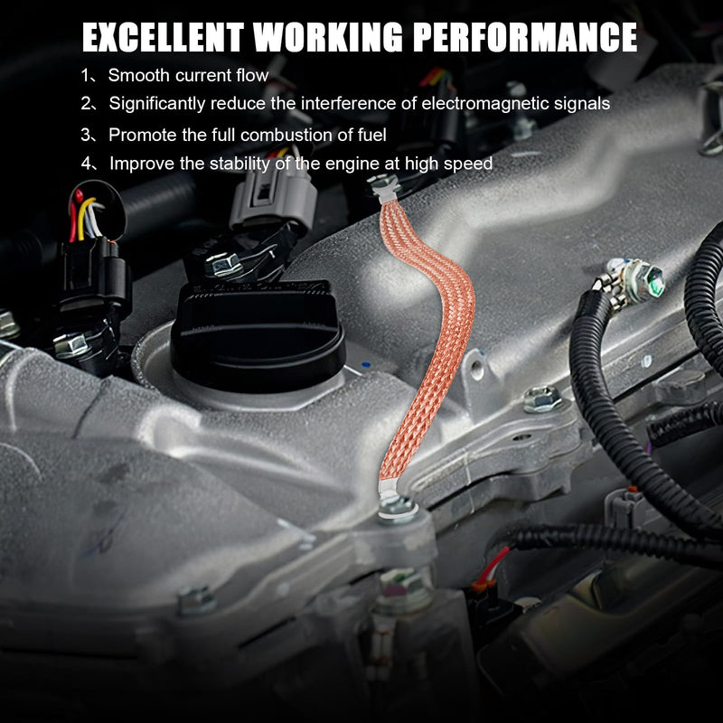 4pcs Engine Ground Strap,Ground Strap Automotive, with Ring Terminals, Durable Flat Braid Grounding Straps, for Vehicle Engines, Engine Copper Grounds Straps,Orange