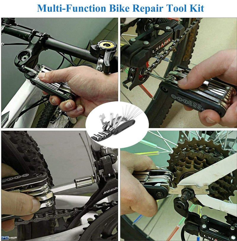 Bike Saddle Bag with Repair Tool Kits, Bicycle Saddle Bag with Repair Set, Bike Bag Under Seat, Bike Seat Bag, Bike Storage Bag with 16-in-1 Multifunction Tool Kits C