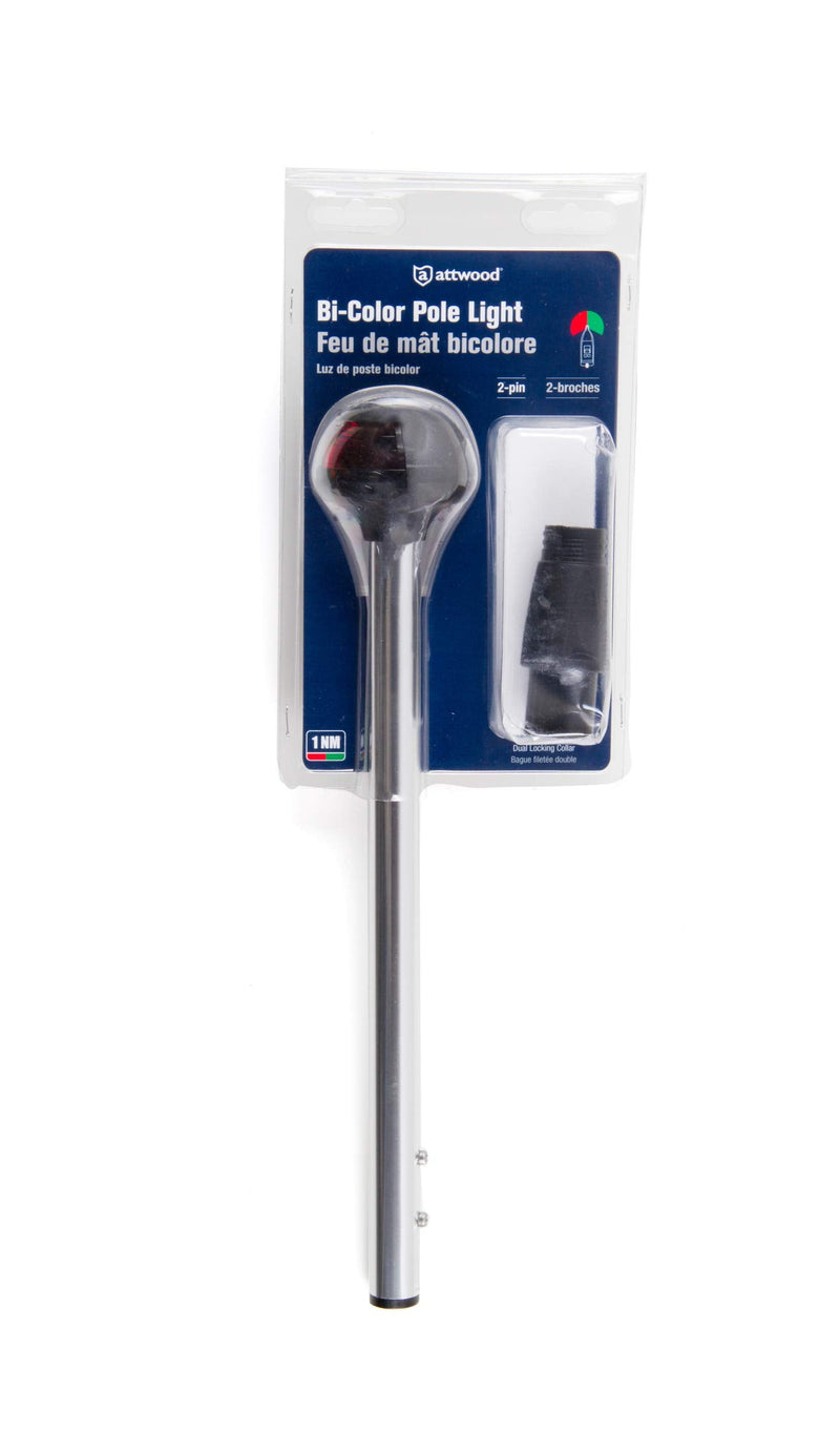 Attwood Pulsar 5090 Series Bi-Color Boat Navigation Pole Light with 2-Pin Mounting Base, 10-Inch, Green & Red, 5092-10-7