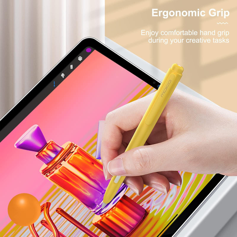 MoKo Holder Case Compatible with Apple Pencil 2nd Generation, Retractable Protective Apple Pencil Cover with Sturdy Clip, Hard PC Apple Pencil Case, Support Double-Tap, Yellow