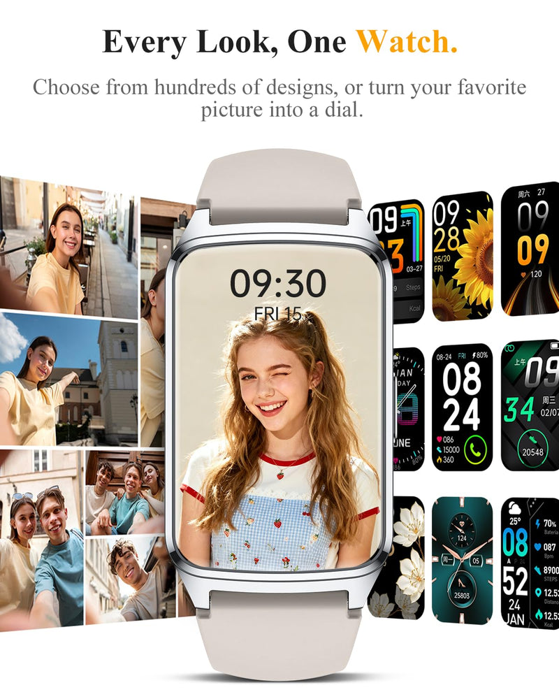 Fitness Smart Watch for Women Men, Step Counter Pedometer for iOS iPhone Android, IP68 Waterproof Activity Tracker with Calorie and Sleep Monitor, 110+ Sport Modes Smartwatch (Starlight) Starlight