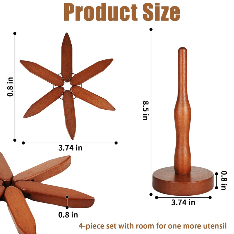 Wooden Trivets for Hot Dishes, Tree Shape Trivet Set, Foldable Kitchen Wooden Trivets, Tree Coaster for Hot Dishes、Pot、Bowl、teapot、hot Pot Holders (4 Piece-Walnut) 4 Piece-walnut