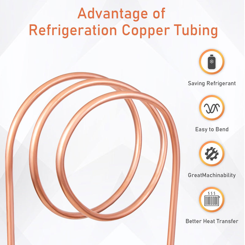 Copper Tubing 1/2"ODx0.45"IDx10Ft - 99.9% C12200 Pure ACR Copper Tube,Refrigeration Seamless Round T2 Pure copper tubes for Refrigerator HVAC System Industry DIY 1/2" OD 10FT