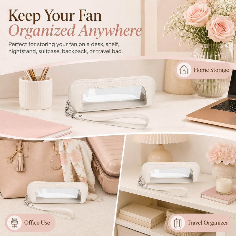 PU Leather Carrying Case Compatible with Dyson HushJet Mini Cool Fan, Clear Window Storage Pouch with Detachable Wrist Strap, Portable Travel Organizer Case for Mini Cooling Fan, Case Only