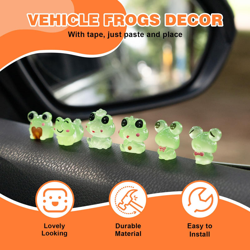 Luminous Frog Car Dashboard Decor, 6PCS Fun Frog Car Dash Decorations Rear View Mirror Ornament Interior Accessories Luminous Frog