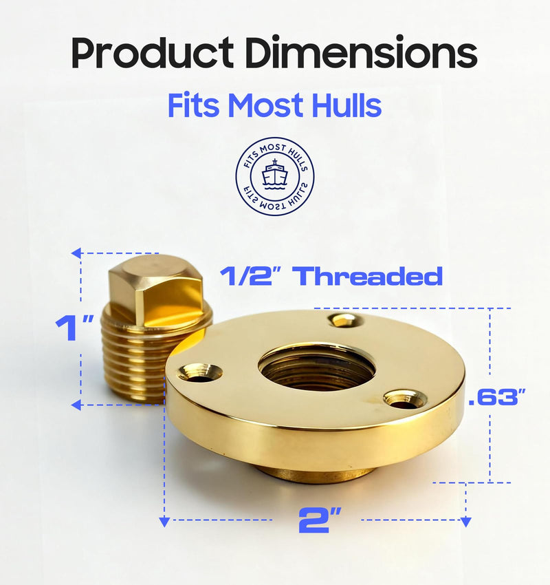 Solid Brass Boat Drain Plug Kit, Boat Plugs 1/2 Inch Fits Most Boat Hulls Bronze