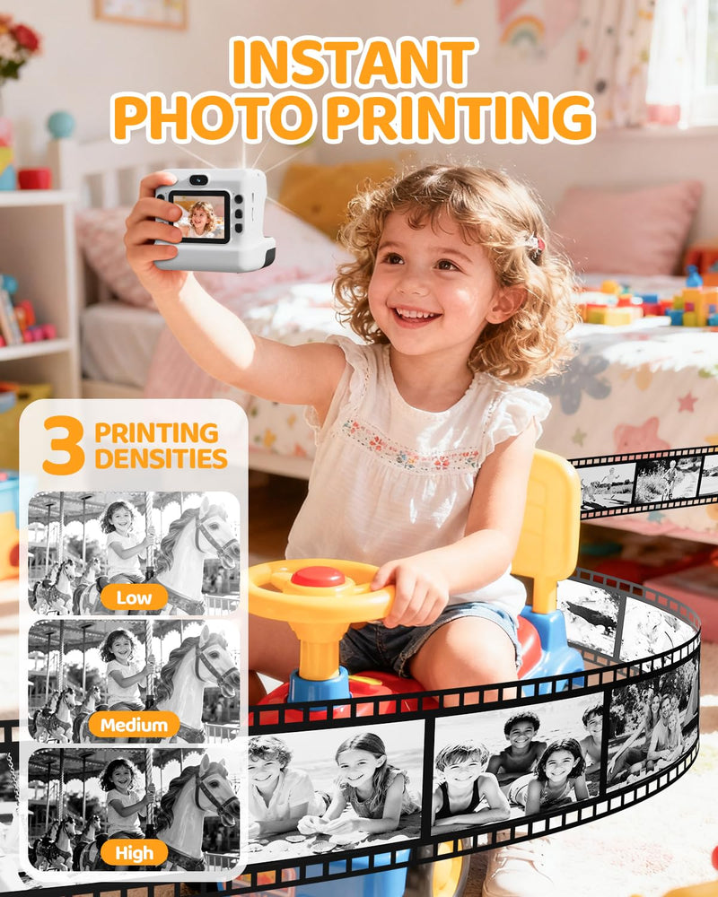 CalineGam Kids Instant Print Camera, 1080P HD Dual Lens with 32GB Card | 2.4" Screen Kids Camera with 3 Paper Rolls, 16X Zoom, Christmas Birthday Gifts for Girls and Boys Age 3-12 White
