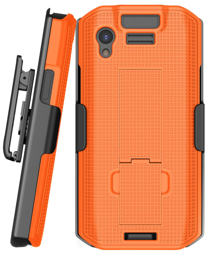 Case with Clip for Zebra TC21 TC26 Mobile Computer Scanner, Nakedcellphone Slim Hard Shell Cover with Kickstand and [Rotating/Ratchet] Belt Hip Holster Combo - Bright Orange