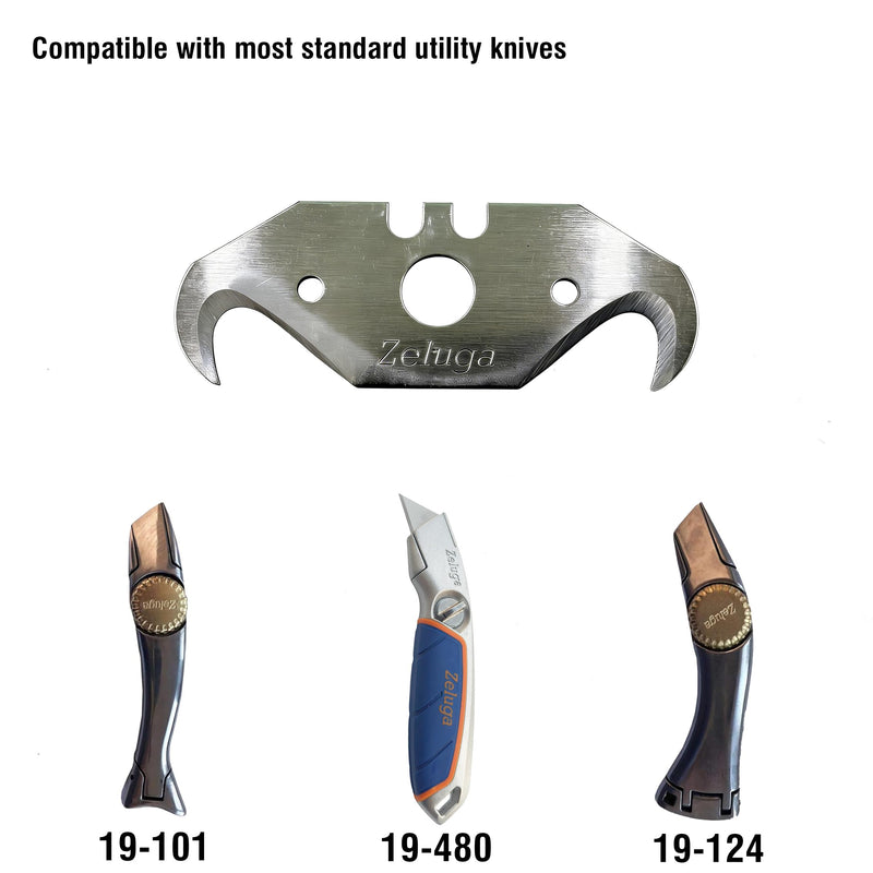 Zeluga 19-487 100 Pc. SK2 Steel Utility Hook Blade with Round Hole, Utility Knife Blades