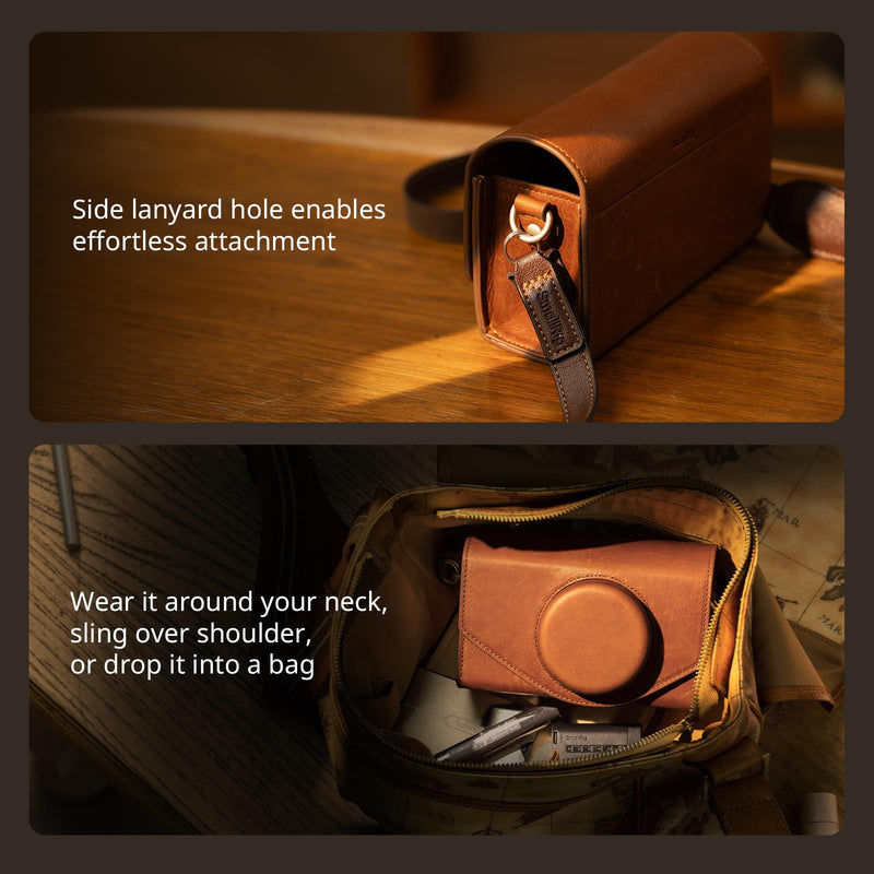 SmallRig Leather Case Bag for FUJIFILM X-E5 / X100VI, for Ricoh GR IV/GR III, Carrying Case with Magnetic Closure, Protective Pouch, Compact Storage Bag, Crossbody Bag, Shoulder Strap, Brown-5986