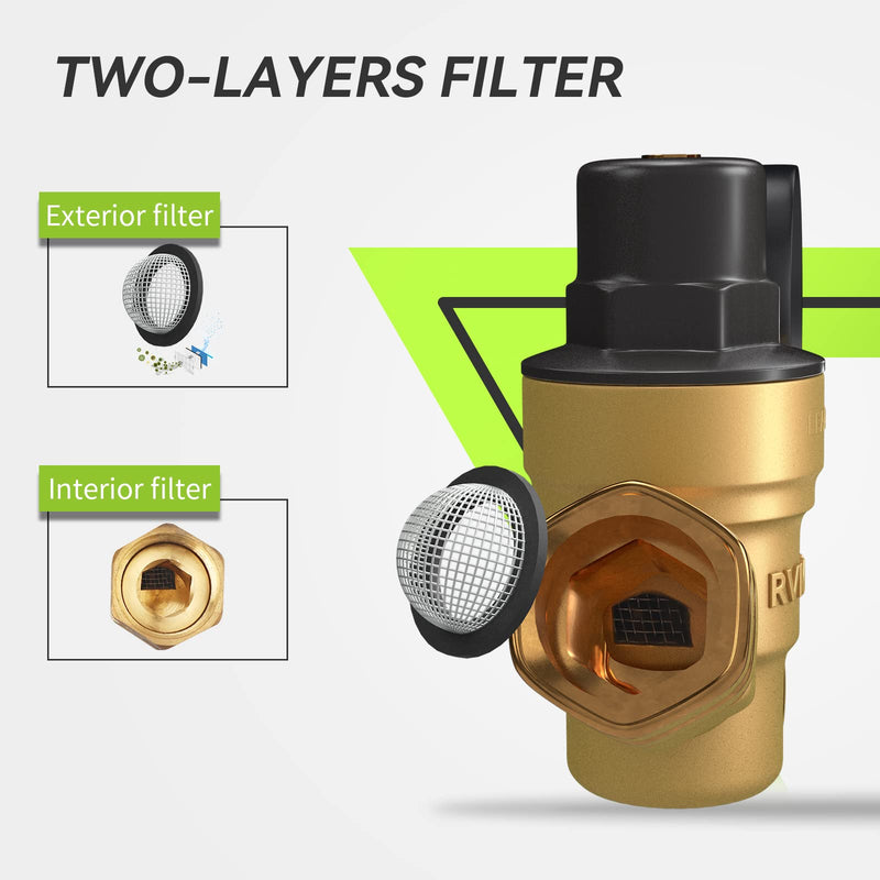 RVMATE RV Water Pressure Regulator, Brass Lead-Free Water Pressure Reducer Kit, Adjustable Valve with Inlet Screen Filter, for Camper Travel Trailer Adjustable 1.0