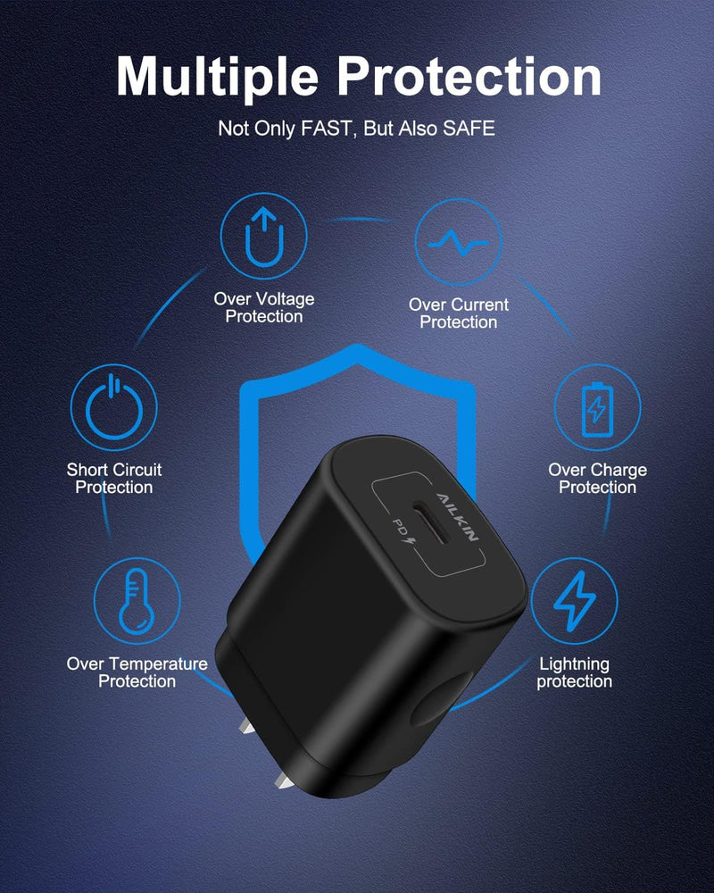 iPhone 17e 17 Usbc Block, 25w Fast Charging USB C Wall Charger USB-C Plug | apple charger block single port type c power wall outlet android samsung Black