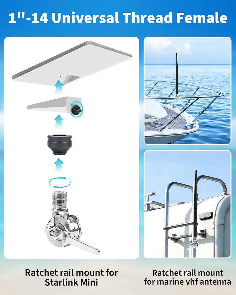 Boat Mount for Starlink Mini, Marine-Grade 316 Stainless Steel Adjustable Rail Mount for Starlink Mini Antenna – Perfect for Boats, Yachts, Sailboats, Trawlers & RV’s