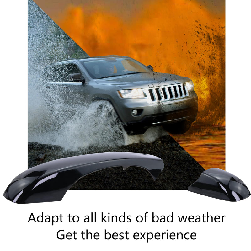 Left and Right Side Mirror Cover Cap and Door Handle Covers Compatible with 2011-2021 J-eep Grand Cherokee D-odge Durango (Black) Black