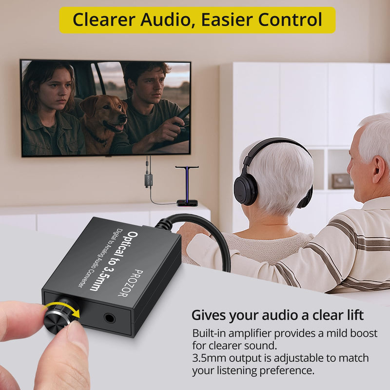 PROZOR 192KHz Digital to Analog Audio Converter 7ft/2.1m Cable, Optical to 3.5mm Converter with Volume Control, SPDIF Toslink to 3.5mm AUX Adapter, DAC for HDTV DVD Blu-ray Players (SPDIF to 3.5mm) Volume Adjustable